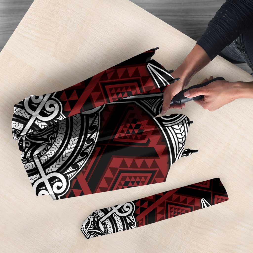 Red Aotearoa Taniko Motif Umbrella Vintage Maori New Zealand Tribal Art Pattern - Aussie Hoodie
