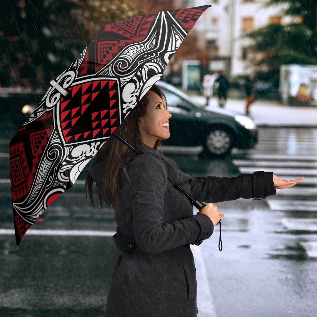 Red Aotearoa Taniko Motif Umbrella Vintage Maori New Zealand Tribal Art Pattern - Aussie Hoodie