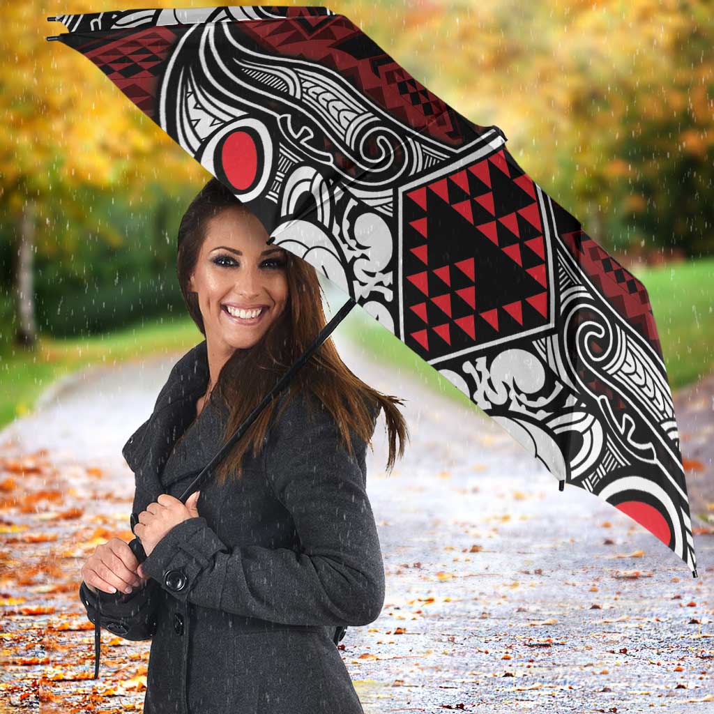 Red Aotearoa Taniko Motif Umbrella Vintage Maori New Zealand Tribal Art Pattern - Aussie Hoodie