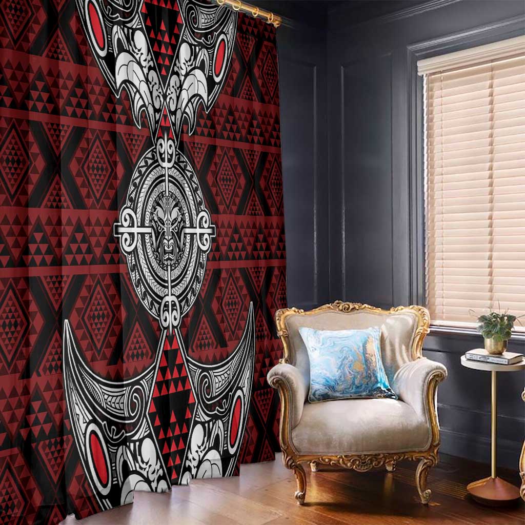 Red Aotearoa Taniko Motif Window Curtain Vintage Maori New Zealand ...