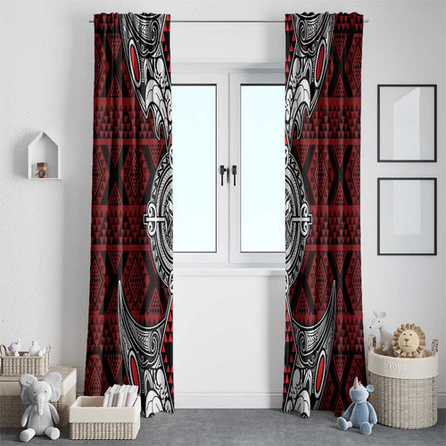 Red Aotearoa Taniko Motif Window Curtain Vintage Maori New Zealand Tribal Art Pattern