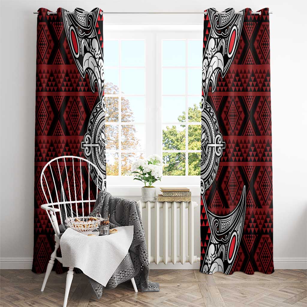 Red Aotearoa Taniko Motif Window Curtain Vintage Maori New Zealand Tribal Art Pattern
