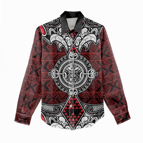 Red Aotearoa Tanilo Motif Women Casual Shirt Vintage Maori New Zealand Tribal Art Pattern