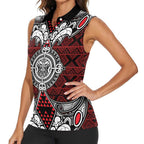 Red Aotearoa Tanilo Motif Women Sleeveless Polo Shirt Vintage Maori New Zealand Tribal Art Pattern
