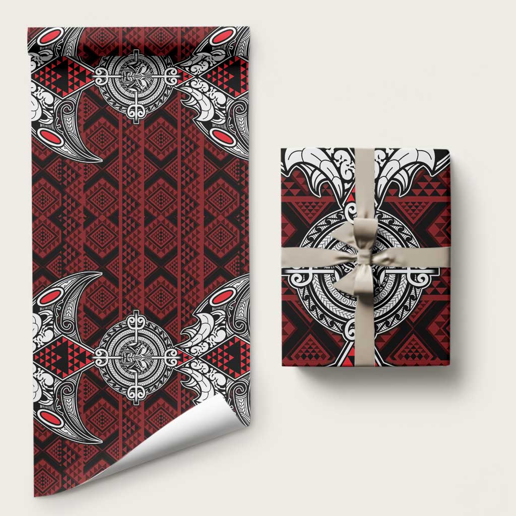 Red Aotearoa Taniko Motif Wrapping Paper Vintage Maori New Zealand Tribal Art Pattern - Aussie Hoodie