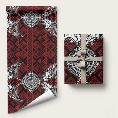Red Aotearoa Taniko Motif Wrapping Paper Vintage Maori New Zealand Tribal Art Pattern - Aussie Hoodie