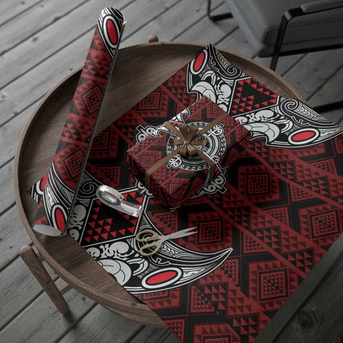 Red Aotearoa Taniko Motif Wrapping Paper Vintage Maori New Zealand Tribal Art Pattern - Aussie Hoodie