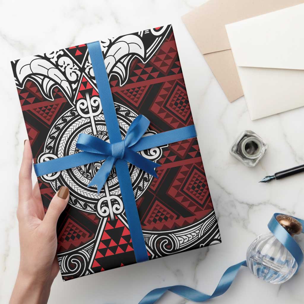 Red Aotearoa Taniko Motif Wrapping Paper Vintage Maori New Zealand Tribal Art Pattern - Aussie Hoodie
