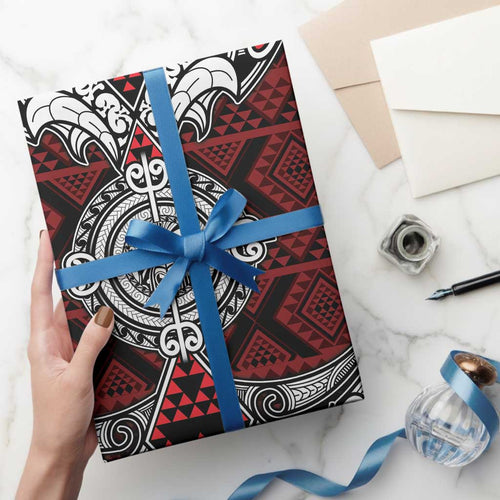 Red Aotearoa Taniko Motif Wrapping Paper Vintage Maori New Zealand Tribal Art Pattern - Aussie Hoodie