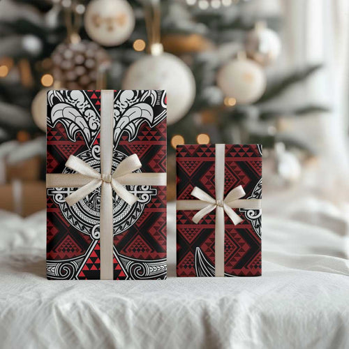 Red Aotearoa Taniko Motif Wrapping Paper Vintage Maori New Zealand Tribal Art Pattern - Aussie Hoodie