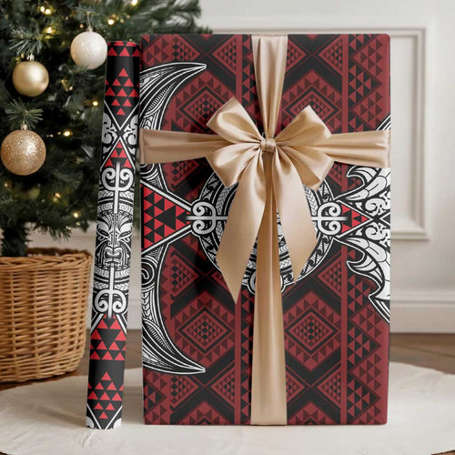 Red Aotearoa Taniko Motif Wrapping Paper Vintage Maori New Zealand Tribal Art Pattern - Aussie Hoodie