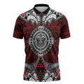 Red Aotearoa Taniko Motif Zipper Polo Shirt Vintage Maori New Zealand Tribal Art Pattern - Aussie Hoodie