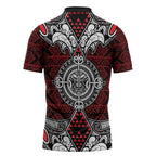 Red Aotearoa Taniko Motif Zipper Polo Shirt Vintage Maori New Zealand Tribal Art Pattern - Aussie Hoodie