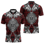 Red Aotearoa Taniko Motif Zipper Polo Shirt Vintage Maori New Zealand Tribal Art Pattern - Aussie Hoodie