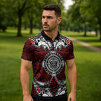 Red Aotearoa Taniko Motif Zipper Polo Shirt Vintage Maori New Zealand Tribal Art Pattern - Aussie Hoodie