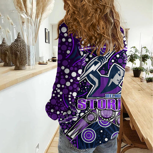 Storm Rugby Women Casual Shirt Melbourne Boomerang Indigenous Dots LT9