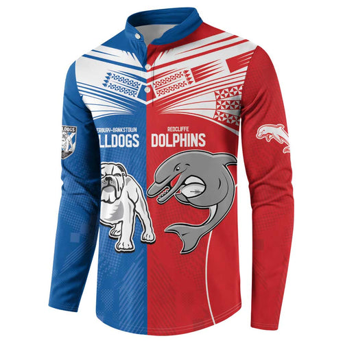 NRL Bulldogs and Dolphins Button Sweatshirt Sporty Style