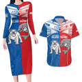 NRL Bulldogs and Dolphins Couples Matching Long Sleeve Bodycon Dress and Hawaiian Shirt Sporty Style