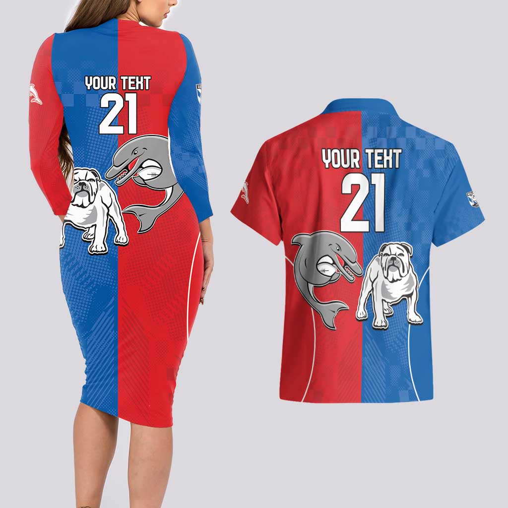 NRL Bulldogs and Dolphins Couples Matching Long Sleeve Bodycon Dress and Hawaiian Shirt Sporty Style