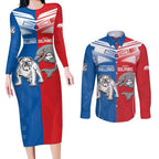 NRL Bulldogs and Dolphins Couples Matching Long Sleeve Bodycon Dress and Long Sleeve Button Shirt Sporty Style