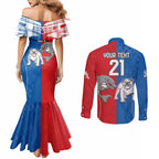 NRL Bulldogs and Dolphins Couples Matching Mermaid Dress and Long Sleeve Button Shirt Sporty Style