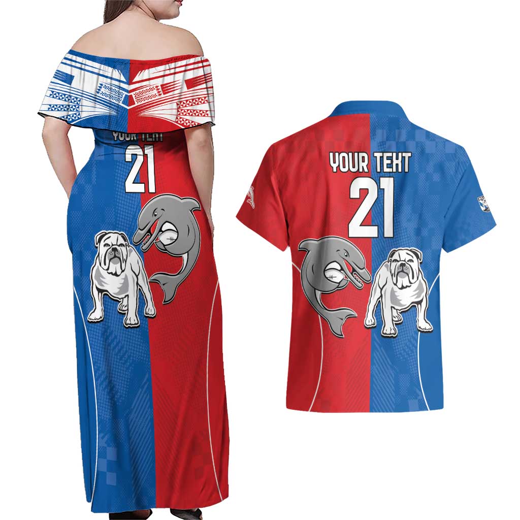 NRL Bulldogs and Dolphins Couples Matching Off Shoulder Maxi Dress and Hawaiian Shirt Sporty Style