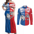 NRL Bulldogs and Dolphins Couples Matching Off Shoulder Maxi Dress and Long Sleeve Button Shirt Sporty Style