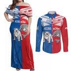 NRL Bulldogs and Dolphins Couples Matching Off Shoulder Maxi Dress and Long Sleeve Button Shirt Sporty Style