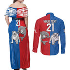 NRL Bulldogs and Dolphins Couples Matching Off Shoulder Maxi Dress and Long Sleeve Button Shirt Sporty Style