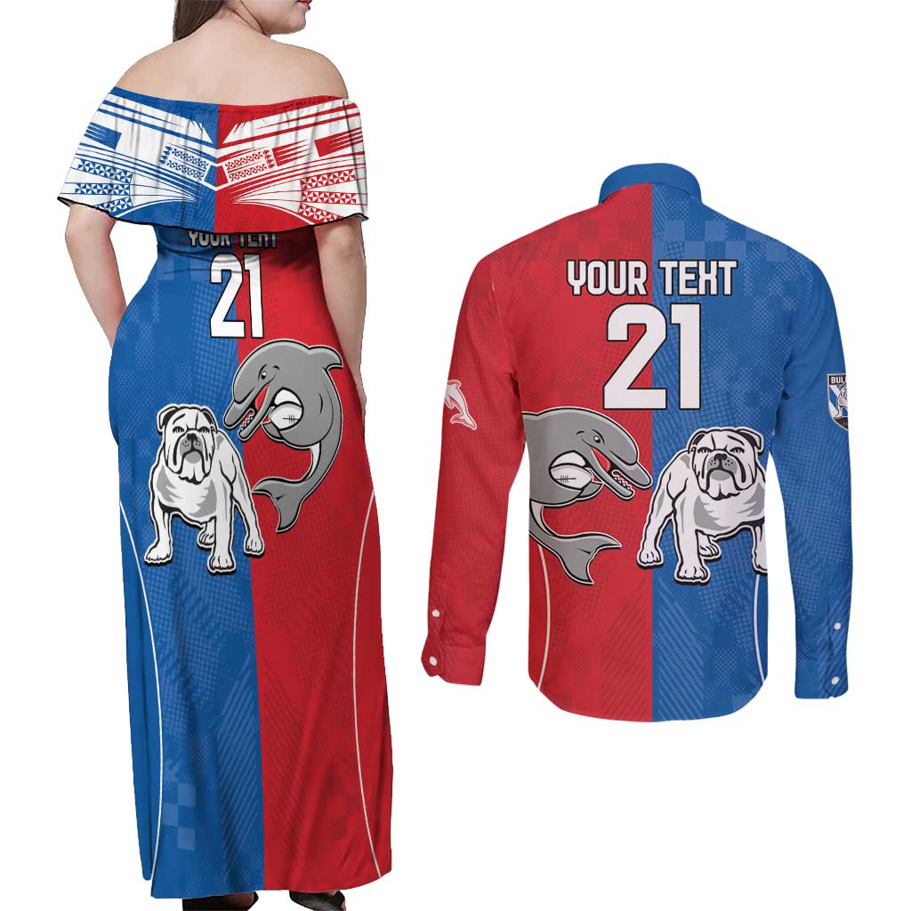 NRL Bulldogs and Dolphins Couples Matching Off Shoulder Maxi Dress and Long Sleeve Button Shirt Sporty Style