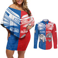 NRL Bulldogs and Dolphins Couples Matching Off Shoulder Short Dress and Long Sleeve Button Shirt Sporty Style