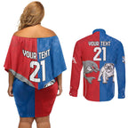 NRL Bulldogs and Dolphins Couples Matching Off Shoulder Short Dress and Long Sleeve Button Shirt Sporty Style