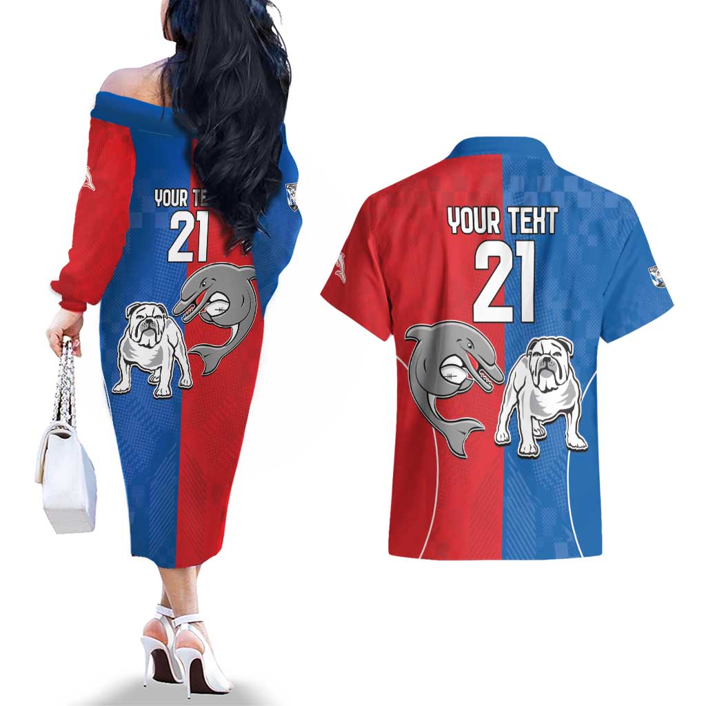 NRL Bulldogs and Dolphins Couples Matching Off The Shoulder Long Sleeve Dress and Hawaiian Shirt Sporty Style