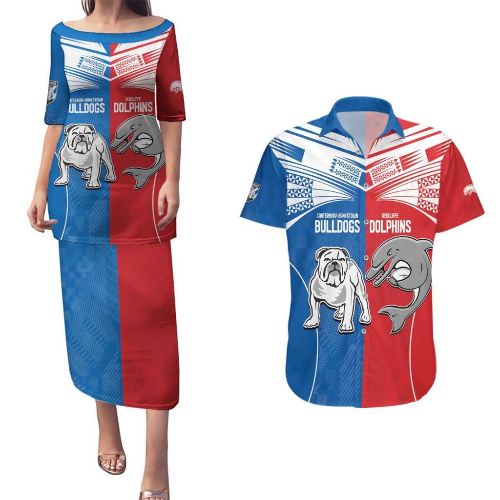 NRL Bulldogs and Dolphins Couples Matching Puletasi and Hawaiian Shirt Sporty Style