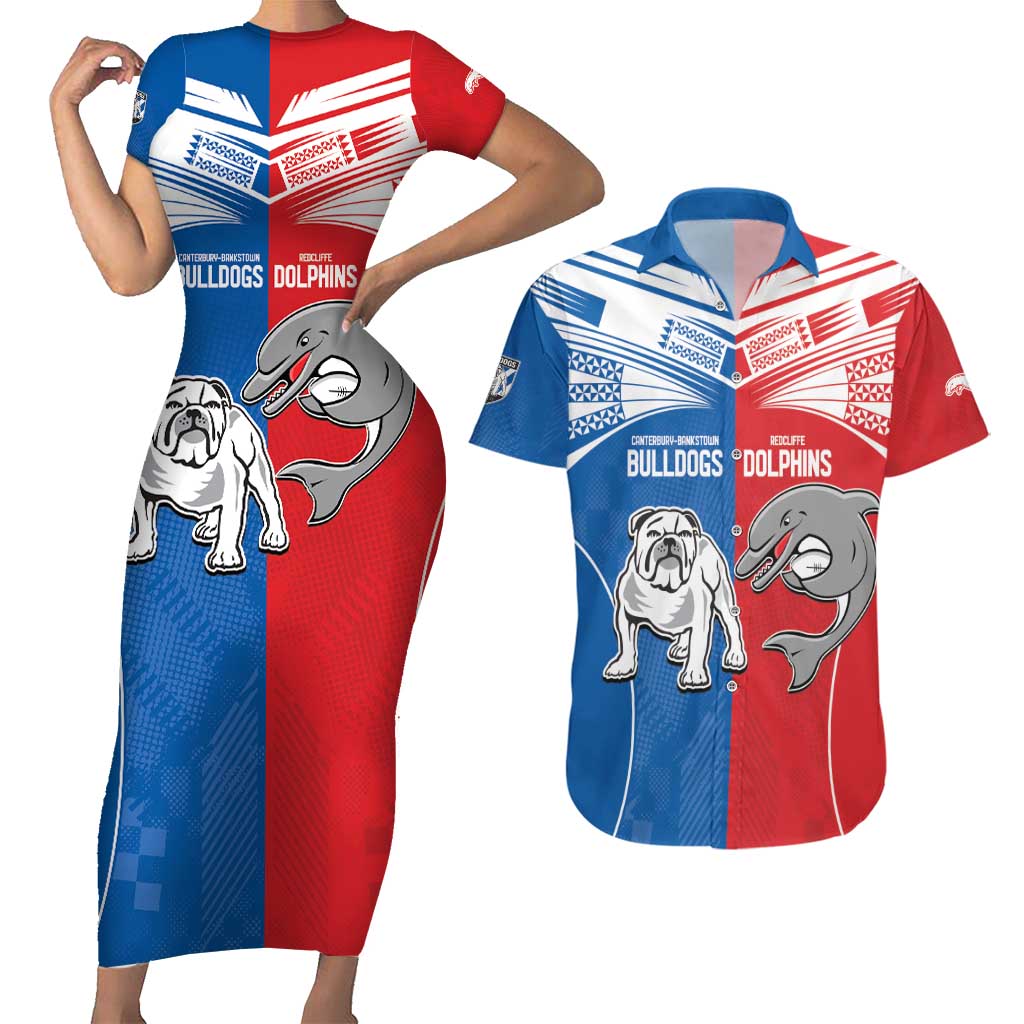 NRL Bulldogs and Dolphins Couples Matching Short Sleeve Bodycon Dress and Hawaiian Shirt Sporty Style
