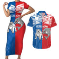 NRL Bulldogs and Dolphins Couples Matching Short Sleeve Bodycon Dress and Hawaiian Shirt Sporty Style