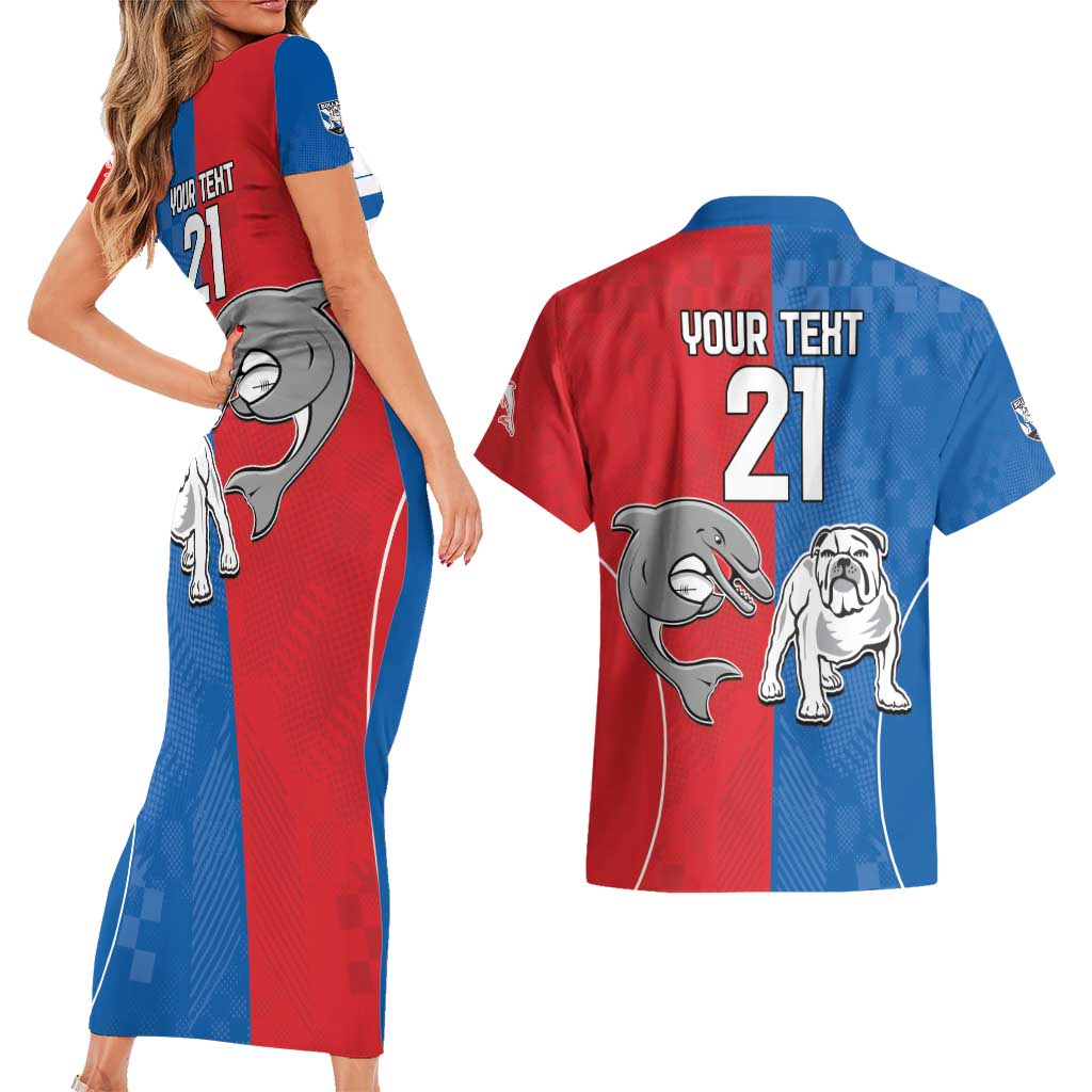 NRL Bulldogs and Dolphins Couples Matching Short Sleeve Bodycon Dress and Hawaiian Shirt Sporty Style