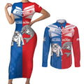 NRL Bulldogs and Dolphins Couples Matching Short Sleeve Bodycon Dress and Long Sleeve Button Shirt Sporty Style