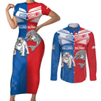 NRL Bulldogs and Dolphins Couples Matching Short Sleeve Bodycon Dress and Long Sleeve Button Shirt Sporty Style