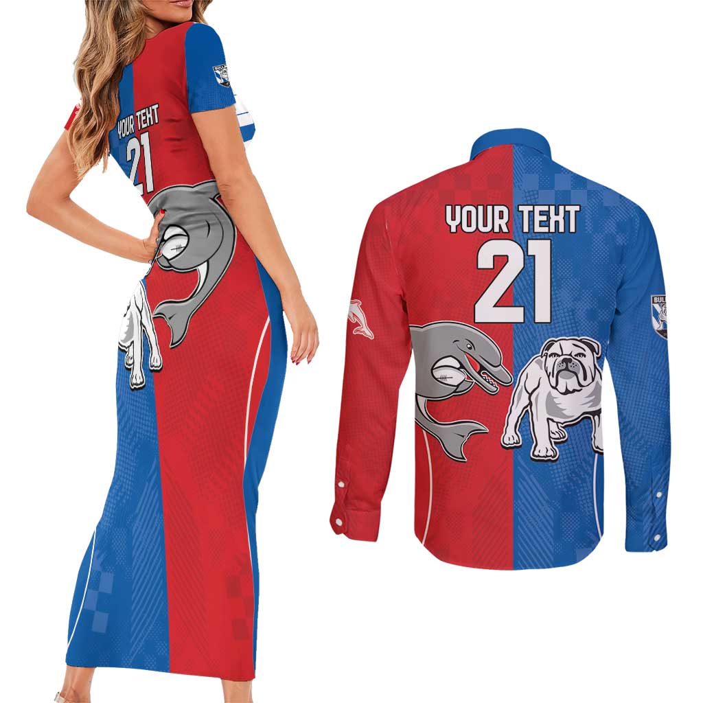 NRL Bulldogs and Dolphins Couples Matching Short Sleeve Bodycon Dress and Long Sleeve Button Shirt Sporty Style