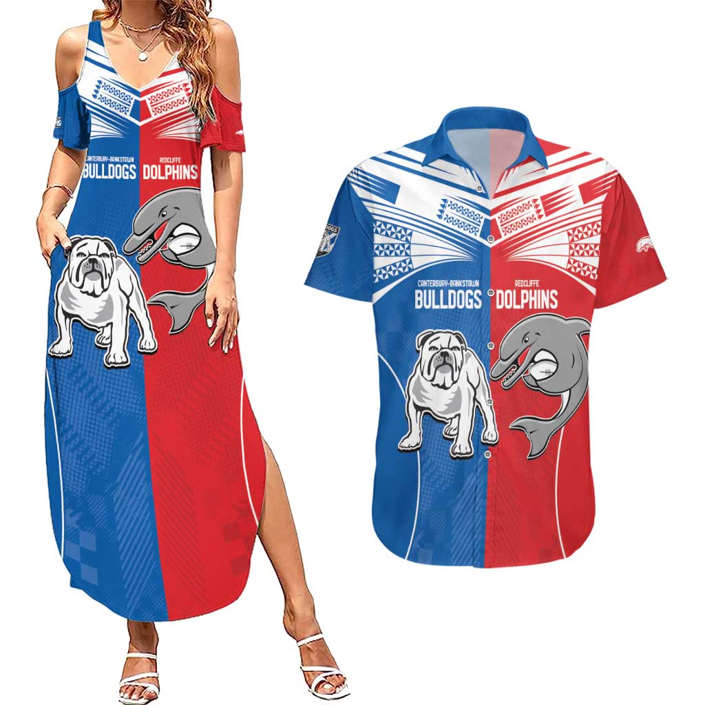 NRL Bulldogs and Dolphins Couples Matching Summer Maxi Dress and Hawaiian Shirt Sporty Style