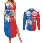 NRL Bulldogs and Dolphins Couples Matching Summer Maxi Dress and Long Sleeve Button Shirt Sporty Style