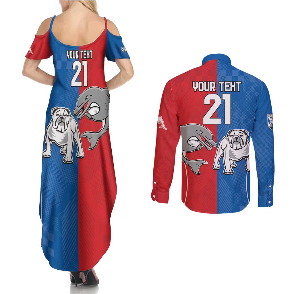 NRL Bulldogs and Dolphins Couples Matching Summer Maxi Dress and Long Sleeve Button Shirt Sporty Style