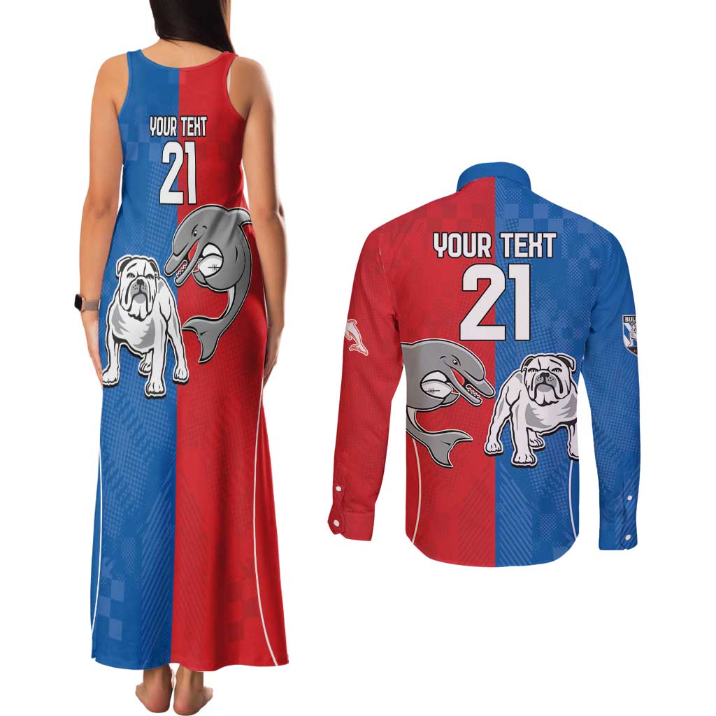 NRL Bulldogs and Dolphins Couples Matching Tank Maxi Dress and Long Sleeve Button Shirt Sporty Style