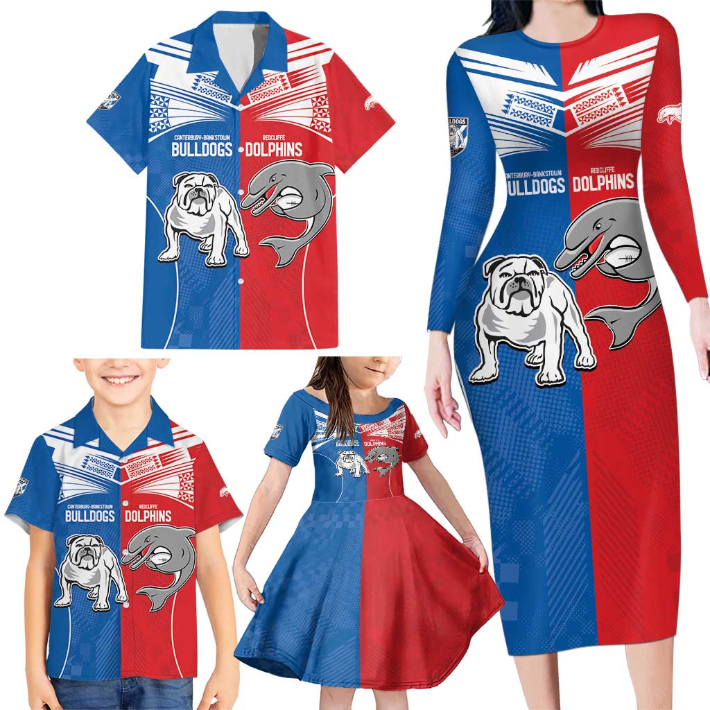 NRL Bulldogs and Dolphins Family Matching Long Sleeve Bodycon Dress and Hawaiian Shirt Sporty Style
