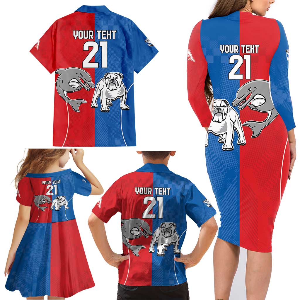 NRL Bulldogs and Dolphins Family Matching Long Sleeve Bodycon Dress and Hawaiian Shirt Sporty Style