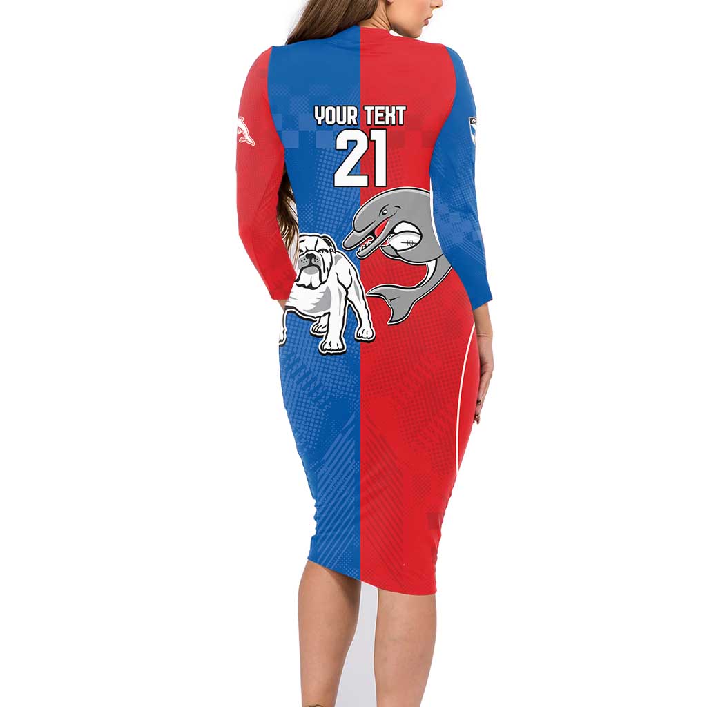 NRL Bulldogs and Dolphins Family Matching Long Sleeve Bodycon Dress and Hawaiian Shirt Sporty Style