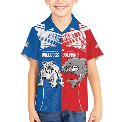 NRL Bulldogs and Dolphins Family Matching Long Sleeve Bodycon Dress and Hawaiian Shirt Sporty Style