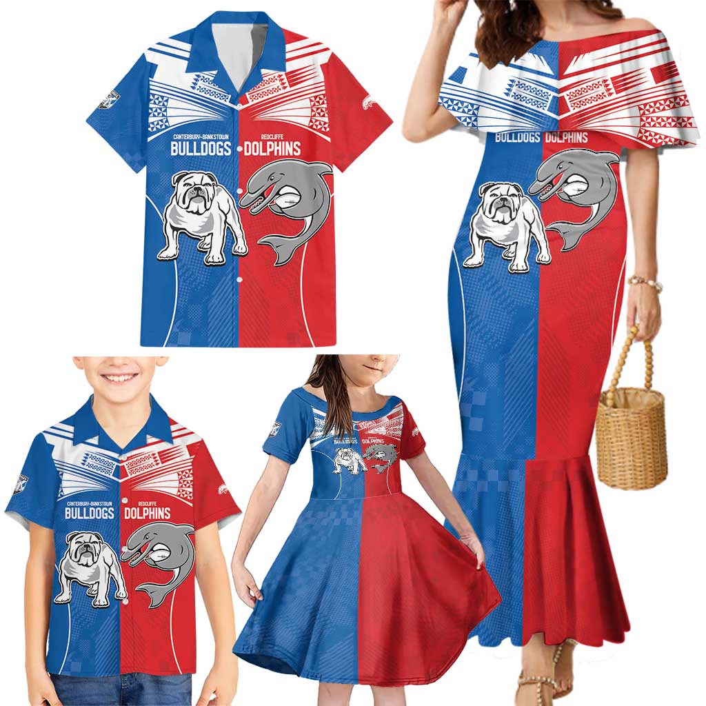 NRL Bulldogs and Dolphins Family Matching Mermaid Dress and Hawaiian Shirt Sporty Style