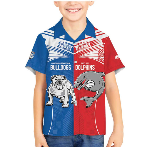NRL Bulldogs and Dolphins Family Matching Mermaid Dress and Hawaiian Shirt Sporty Style
